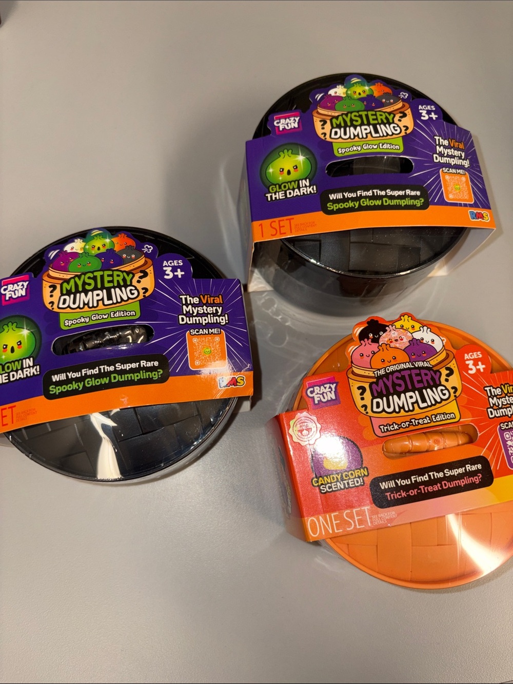 CRAZY FUN RMS Dumpling Spooky Glow & Trick-or-Treat Pack of 3 (2 black, 1 oran)